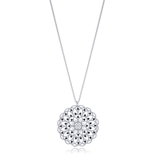 Collier élégant avec pendentif en forme de fleur ronde en zircon noir, fabrication artisanale turque, vente en gros, bijoux en argent sterling 925 - Product Image 5