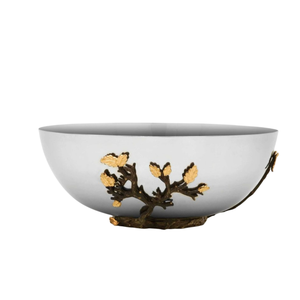 Cuenco de centro de mesa para decoración del hogar con ensaladera de hoja dorada, cuenco de servicio con acabado de Metal plateado de Calidad exclusiva para uso en fiestas - Product Image 1