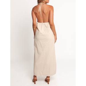 Robes longues formelles pour femmes avec détails boutonnés, lavables, 100 % lin, coupe confortable et aspect fluide - Product Image 3