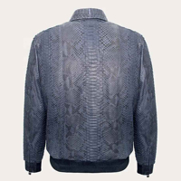 Blouson de moto en cuir véritable gaufré pour homme, col rond, design personnalisé de luxe, imprimé python, fermeture éclair, grande taille, fourrure de mouton