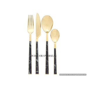 Juego de cubiertos populares y cuchillo de cuchara chapado en oro de alta calidad de Metal de calidad lujosa más vendida con asas de diseño único de Color negro - Product Image 1