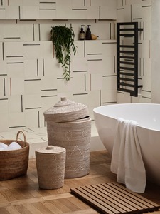 Panier à linge rond en rotin naturel - Rangement multifonctionnel moderne et écologique - Product Image 1