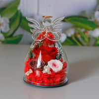 Fleur éternelle préservée à la glycérine, petit ange dans un dôme en verre, roses éternelles pour les cadeaux de remise de diplôme, de Noël et d'anniversaire