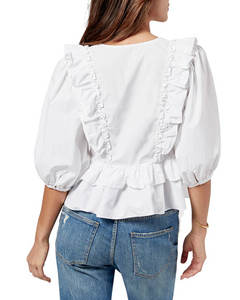 Última moda en blusas cortas para mujer, diseño con volantes, cuello en V, para fiesta, informal, vestido casual. - Product Image 4