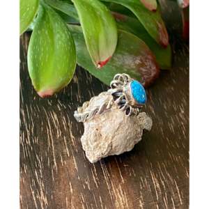 Navajo Handmade <b>Blue</b> <b>Opal</b> Sterling Silver Statement <b>Ring</b> Size 8.5 - Product Image 3