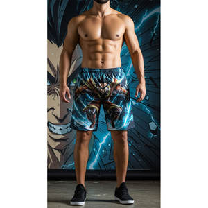 Short de bain pour hommes avec logo personnalisé en coton noir décontracté uni avec motif solide-Vente en gros d'impression numérique - Product Image 2