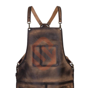 Delantal De cuero resistente al agua para Chef Vintage cuero marrón con correa ajustable delantal de cuero para cocina para Cocina - Product Image 4
