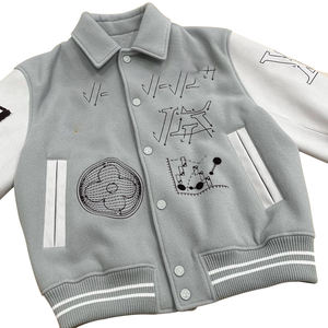 Chaqueta universitaria de lana/poliéster personalizada OEM con logotipo bordado personalizado en la parte delantera/trasera de secado rápido transpirable con cuello en V para hombres - Product Image 3