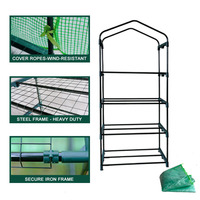 Mini serre à 4 niveaux avec roues Maison chaude portable réutilisable de 27x19x63 pouces avec couvercle en PE vert et étagère pour jardin