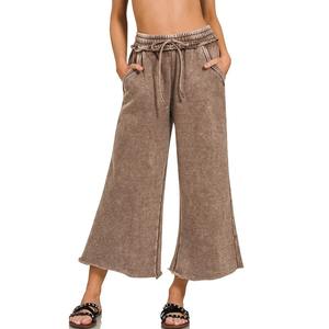 กางเกงวอร์มทรงพาลาซโซ่ ผ้าคุณภาพสูง 300 GSM ล้างสีแบบ Acid Wash สไตล์ลำลอง ความยาวระดับเข่า มีเชือกผูกเอว ขากว้าง รับสกรีนโลโก้ กางเกงวอร์มผู้ชาย - Product Image 1