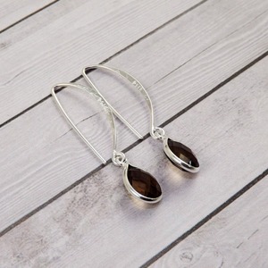 Boucles d'oreilles pendantes en argent sterling massif 925 faites à la main Simple Quartz fumé pierres précieuses meilleurs bijoux de mode pour les femmes fête mariage - Product Image 3