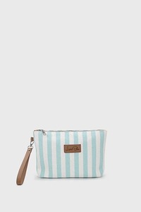 Sac cosmétique en toile rayée avec logo personnalisé, trousse de maquillage, sac de toilette de voyage, fabricant OEM ODM à marque privée - Product Image 3