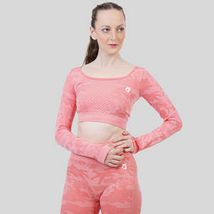 Camo Seamless <b>Peach</b> Yoga Crop <b>Top</b> - Product Image 1