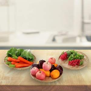 Plateau panier tissé en bambou fabriqué à la main OEM ODM-élégant plateau rond en osier de 13 pouces pour le service et le stockage peu profond des aliments - Product Image 4