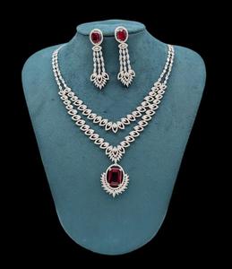 Designer Double Layer Zircon Diamond <b>Necklace</b> <b>Set</b> With <b>Earrings</b> <b>Silver</b> Finish <b>Necklace</b> <b>Set</b> CZ Diamond For Wedding For Women - Product Image 5