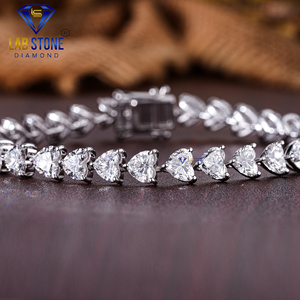 18K <b>White</b> Gold Classic Tennis <b>Bracelet</b> with 4.40 TDW Heart Cut Diamond IGI Certified for Engagement or Wedding Parties - Product Image 1