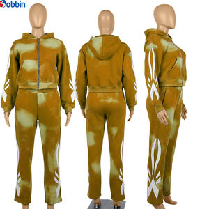 Ensemble de survêtement décontracté en coton pour homme, grande taille, avec fermeture éclair, confortable, effet délavé au soleil, sweat-shirts et pantalons de survêtement amples, design évasé, personnalisé - Product Image 6