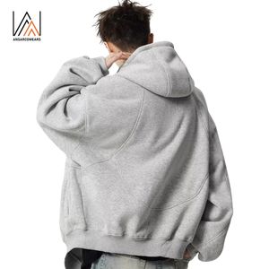 Sweat à capuche oversize à épaules tombantes pour couple, motif personnalisé, haute qualité, fermeture éclair intégrale, épais, ample, broderie 100% - Product Image 2