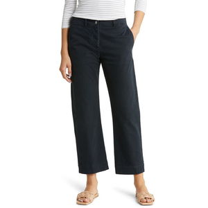 Pantaloni Nili Lotan Tomboy a Vita Alta in Cotone Elasticizzato, Taglia 6, in Tessuto Oxford Traspirante, Gamba Larga, Casual per Primavera, Blu Scuro Stropicciato - Product Image 1