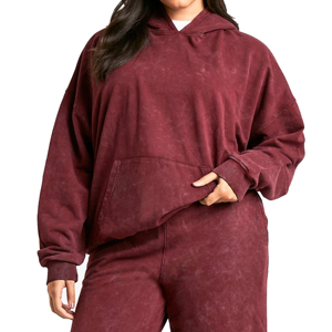 Sweat à capuche long en coton pour femme, hiver 2026, nouveau modèle personnalisé, lavage à l'acide, uni, broderie, pour la vente en gros - Product Image 5