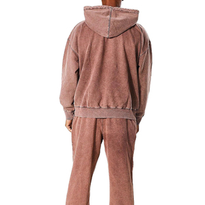 Hoodie en coton tricoté coupe classique, léger, uni, en molleton bouclette de haute qualité 480G, effet vieilli et délavé à l'acide - Product Image 2
