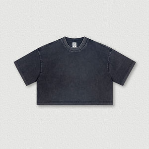 Ville Sports Premium Quality Women's Crop Top T-Shirts Customized Solid Color Knitted Washed T-Shirts - Product Image 4