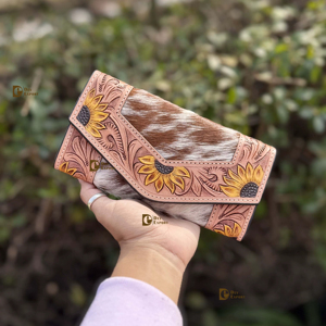 Gran oferta, bolso de mano de cuero occidental de piel de vaca auténtica con estilo, cartera multiusos, diseño a mano, bolso de moda tallado - Product Image 1