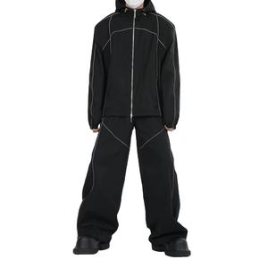 Ensemble de survêtements décontractés personnalisés avec logo imprimé et brodé, pantalon de jogging et sweat à capuche zippés, coupe-vent en polyester - Product Image 2