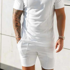 Logo personnalisé T-shirt décontracté à manches courtes pour hommes, ensemble uni de jumeaux, logo personnalisé, séchage rapide, taille plus, ensemble d'été deux pièces en tricot - Product Image 1