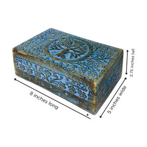 Boîte en bois de conception sculptée d'arbre de fabrication d'usine boîte en bois de manguier artisanale pour le stockage de bijoux boîte de souvenir d'aspect antique - Product Image 3
