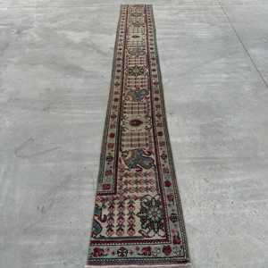 Vintage <b>Runner</b> Rug 1.4x10.5 ft, <b>Red</b> Solid Turkish Wool Rug - Product Image 1