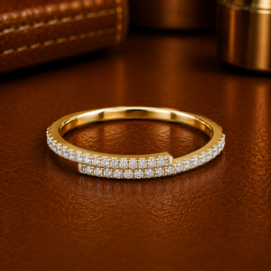 Bague de mariage minimaliste à double rangée de diamants de laboratoire taille brillant en or jaune 14K/18K 0,20 CTW OEM - Product Image 1
