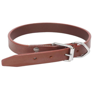 Collar de perro de cuero marrón liso hecho a mano para mascotas pequeñas o medianas con hebilla de pasador de rodillo niquelado ajustable y anillo en D - Product Image 4