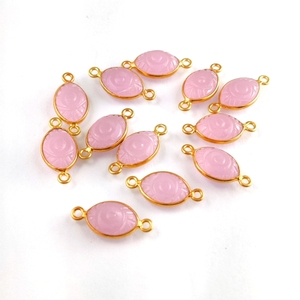 Connecteur œil maléfique en pierre précieuse de calcédoine rose, connecteur de lunette en Vermeil doré, connecteur oeil maléfique - Product Image 1