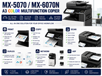 Photocopieur multifonction couleur A3 d'occasion MX5070 MX6070N 50-60 ppm, imprimante duplex, scanner, machine de bureau professionnelle