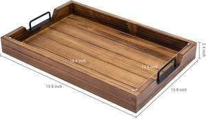 Plateau de rangement en bois massif de qualité supérieure avec poignées métalliques robustes, grande taille, design durable pour la cuisine, la salle à manger, la table basse, l'usage domestique - Product Image 6