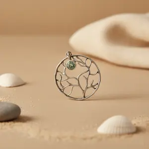 Colgante de Plata 925 con Árbol de la Vida para Mujer, con Piedra Preciosa, Chapado en Oro Rosa, Amuleto Religioso con Baño de Rodio y Patrón Numérico - Product Image 1