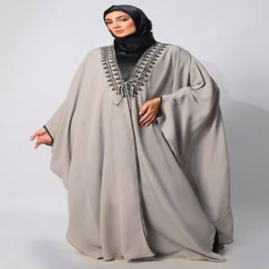 Sophisticated Embroidery and Handcrafted Grey XXL Kaftan Long Abaya Dress With Lining <b>for</b> Dubai Muslims Inspired Adult <b>Shrugs</b> - Product Image 1