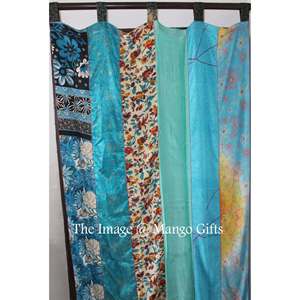 Rideau en soie multicolore inspiré des anciens saris indiens, draperie pour fenêtre et porte, rideaux et cantonnières multicolores pour la décoration - Product Image 2