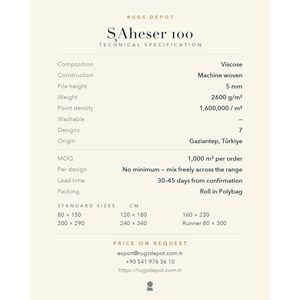 พรมวิสโคสขายส่ง SAHESER 100 SA013 สีดำ ผลิตด้วยเครื่องจักร พรมตุรกีสำหรับห้องนั่งเล่น โครงการโรงแรม - Product Image 4