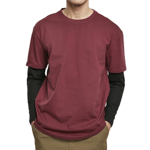 Camiseta de manga larga de doble capa con estampado de hombros caídos para hombre con logotipo personalizado OEM - Product Image 2