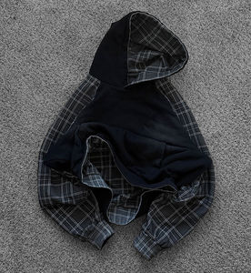 Sweat à capuche boxy pour homme en coton 100% personnalisé OEM, lourd pour l'hiver, lavage à l'acide, imprimé à carreaux réversible, design en molleton français 500 GSM - Product Image 2