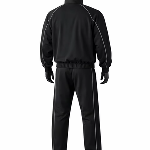 Ensemble de survêtement unisexe noir à capuche, manches longues, fermeture éclair, sportif, décontracté, couleur unie, respirant, 100 % coton, pour l'hiver, coupe ample - Product Image 3
