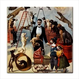 Azulejo de cerámica de estilo Vintage perro circo arte decorativo patrón enmarcado abstracto para pared Backsplash Art Deco ocasión de cumpleaños - Product Image 1