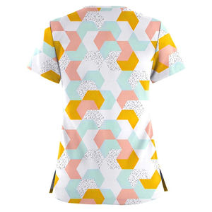 V-Neck Scrubs Imprimé Scrub Tops Impression Personnalisée Scrubs Uniforme pour Salon de Beauté Femmes Hôpital Soins Infirmiers Médicaux Stretch À Quatre Voies - Product Image 4