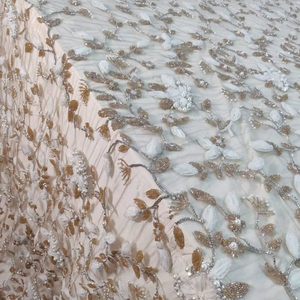 Luxury Heavyweight Woven <b>Fabric</b> Hand Beaded Embroidered Cross-Style <b>Net</b> Eco-Friendly Organic Weft Knitting for Accessory Use - Product Image 1