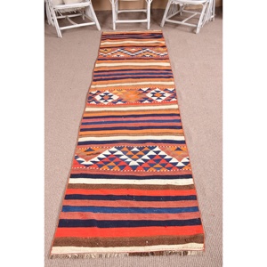 Alfombra Turca de 2.6x10.3 pies, Alfombra Vintage Azul con Diseño Paisley - Product Image 1