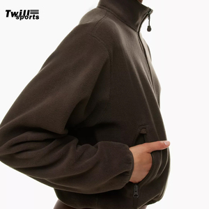Venta caliente Piel de oveja Polar Fleece Pullover 1/4-Zip Mock Neck Bolsillos de mano con cremallera Cinchable Shockcord Producto terminado - Product Image 4