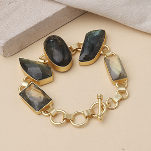 Handmade Labradorite Gemstone <b>Charm</b> Bracelet Gold Plated Brass Luxury Statement Jewelry for Women Wedding Occasion - Product Image 2