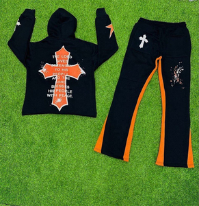 Ensemble de survêtement streetwear tendance OEM, impression sérigraphique, délavage à l'acide, pantalon de survêtement et sweat-shirt brodés délavés pour hommes - Product Image 4